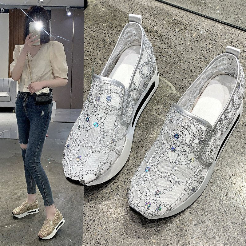 Women's Lace Mesh Casual Inner Height Increasing Shoes
