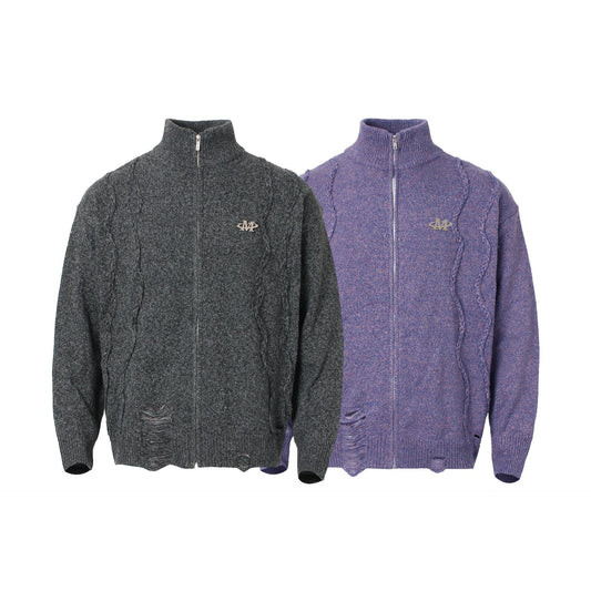 Turtleneck Zipper Knitted Cardigan Sweater