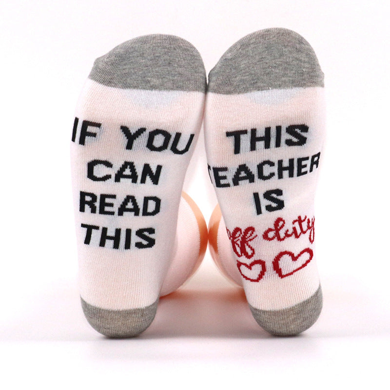Foot Letter Jacquard Casual All Cotton Mid-calf Length Socks
