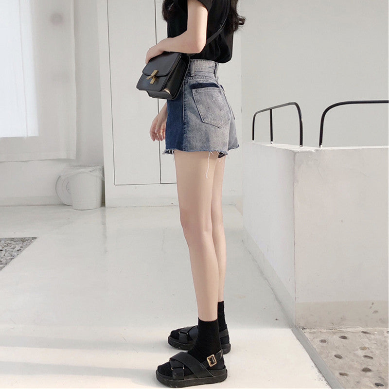 Women's Color Matching Plus Size Fat Mm Denim Shorts