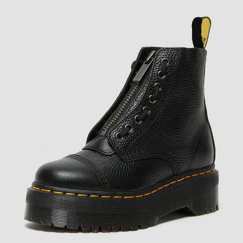 Martin Boots Women's Thick-soled Front Zip Cowhide Lychee Pattern