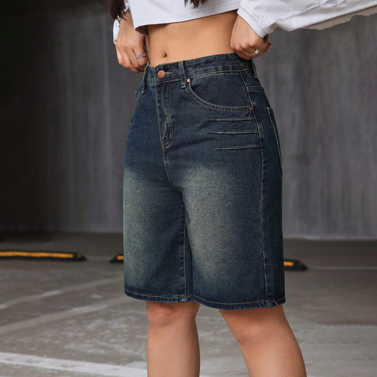 Womens Fashionable Vintage Washed Denim Shorts