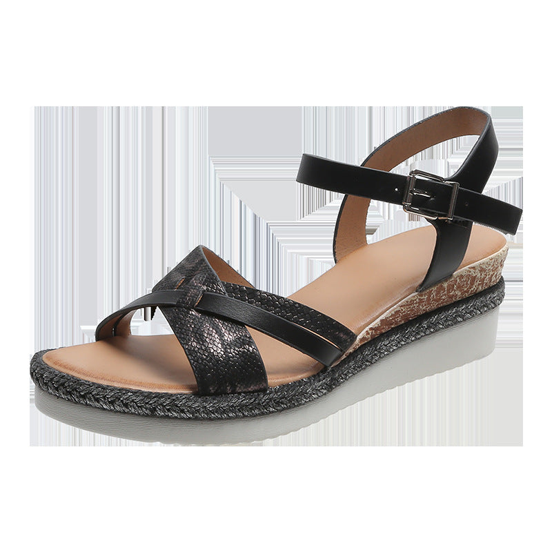 Women's Plus Size Buckle Wedge Platform High Heel Sandals