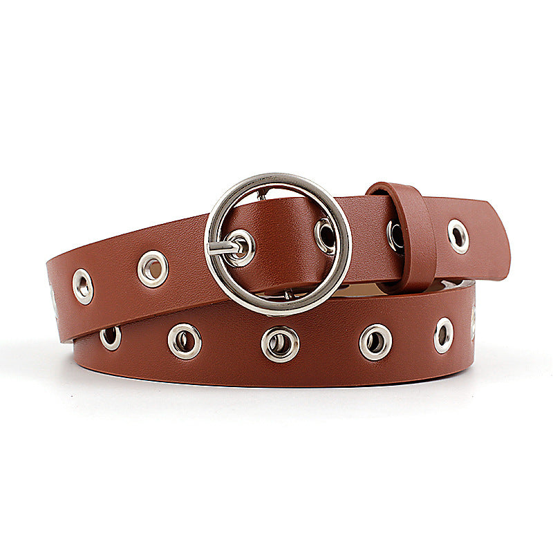 Hollow Eyelet Belt, Ladies Fashion Round Buckle Decoration