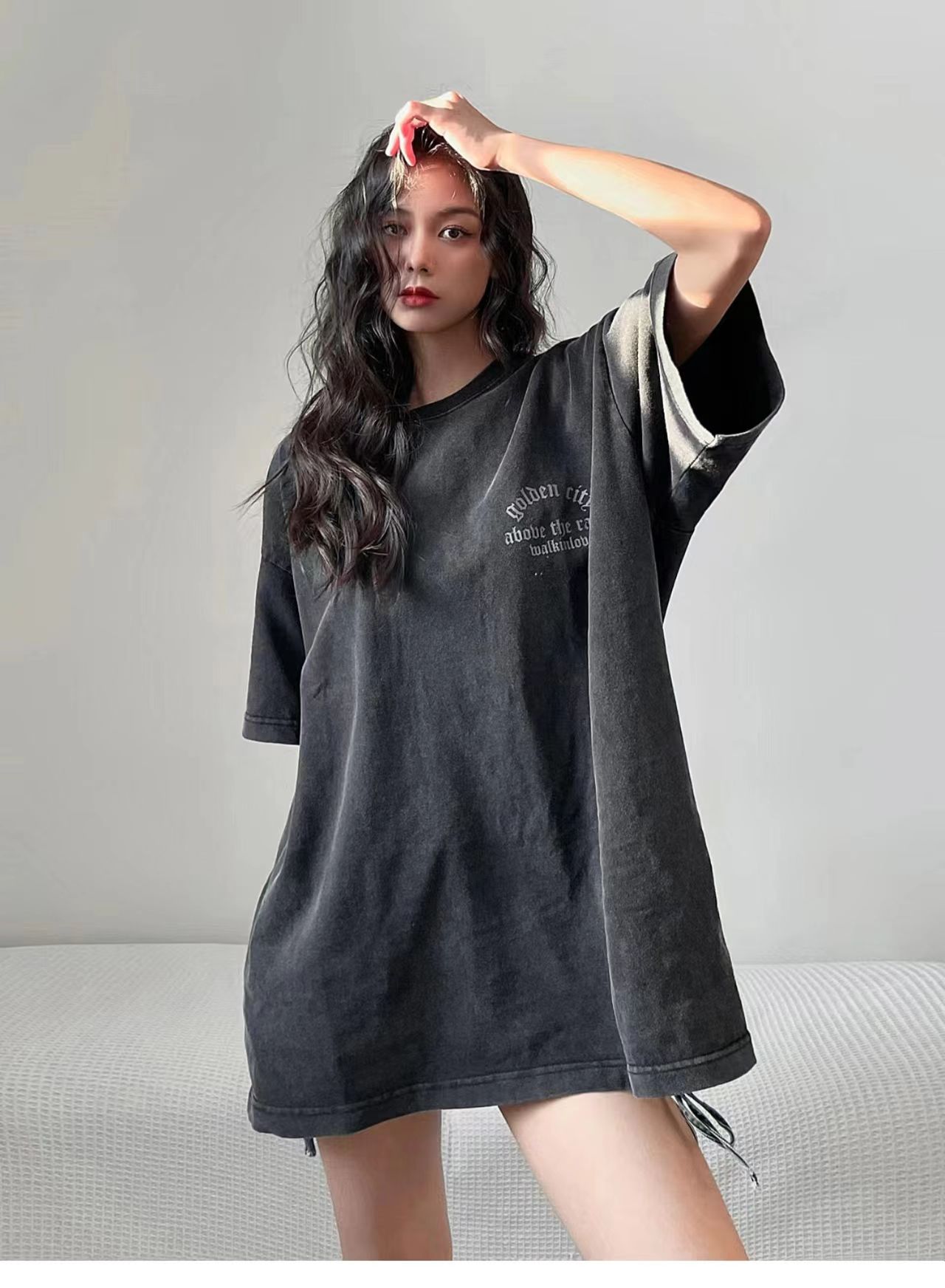 Black Pure Cotton Short Sleeved Female