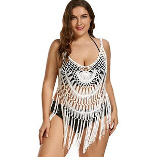 Bohemian Beach Cover-up Hollow Hand Crocheting Tassel Patchwork Top