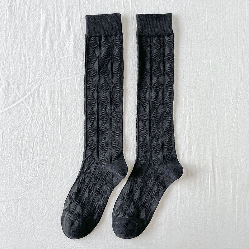Calf Socks Diamond Grid Vertical Strip Net Stockings Hollow Retro Lolita Spring And Summer Thin Long Tube