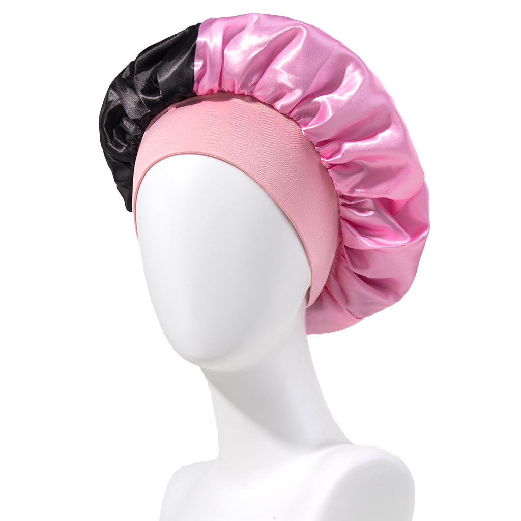 Stitching No Plus-sized Elastic Wide-brimmed Single-layer Color Hair Care Nightcap