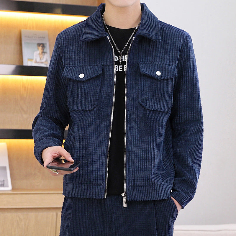 Men's Short Lapel Corduroy Double Jacket