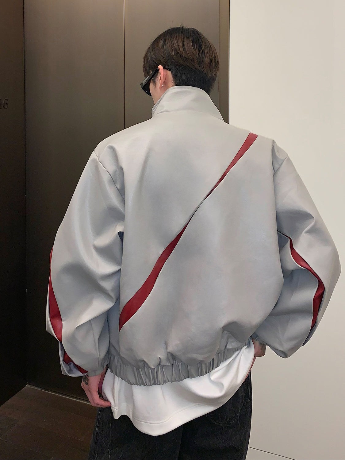 Niche Split Deconstruction Design Contrast Color Stand Collar Jacket