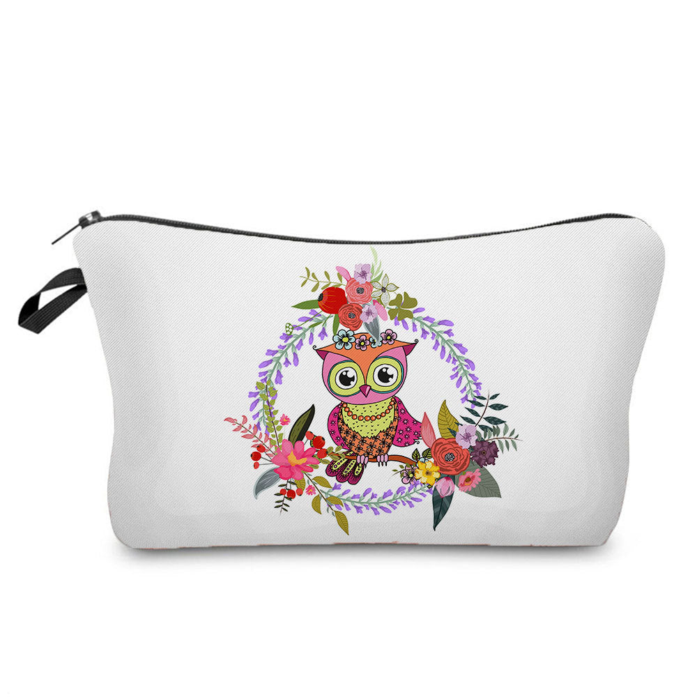 Cartoon Cute Owl Print Cosmetic Bag