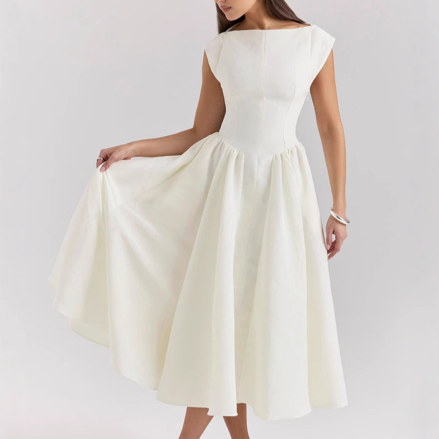 Backless Crew-neck Sleeveless Tank Dress Womens Midi Dress