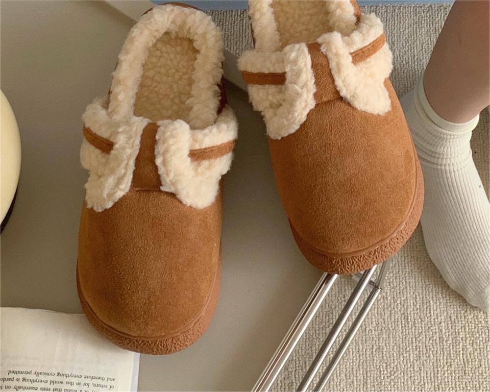 Retro Style Fleece-lined Warm Indoor Comfortable Soft-sole Cotton Shoes