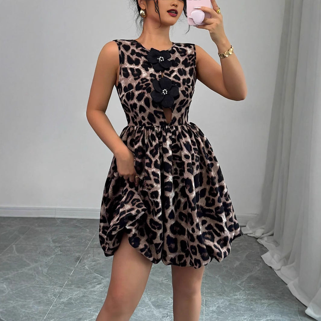 New Leopard Print Floral Dress For Women In Summer