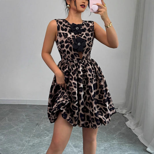 Ny Leopard Print Blomsterkjole Til Kvinder Om Sommeren