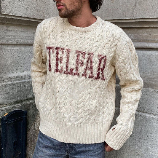 Mænds Eksplosiv Rundhalset Slank Strikket Sweater Pullover Mode Print Sweater