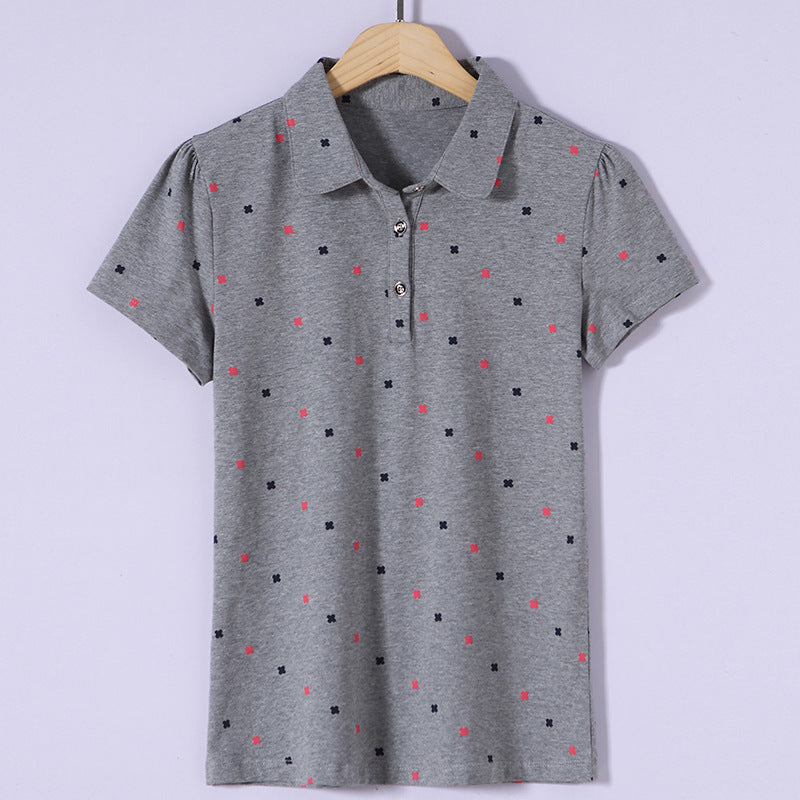 Dame Forår/Sommer Revers Print All-match Polo Shirt