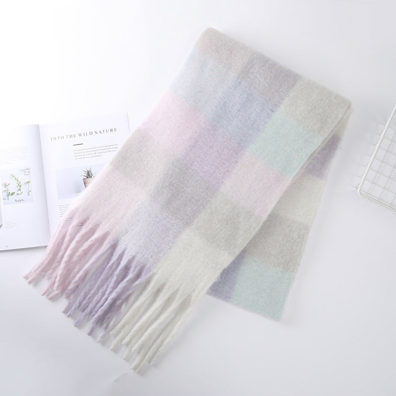 Female Fringe Thickening Warm Plaid Scarf