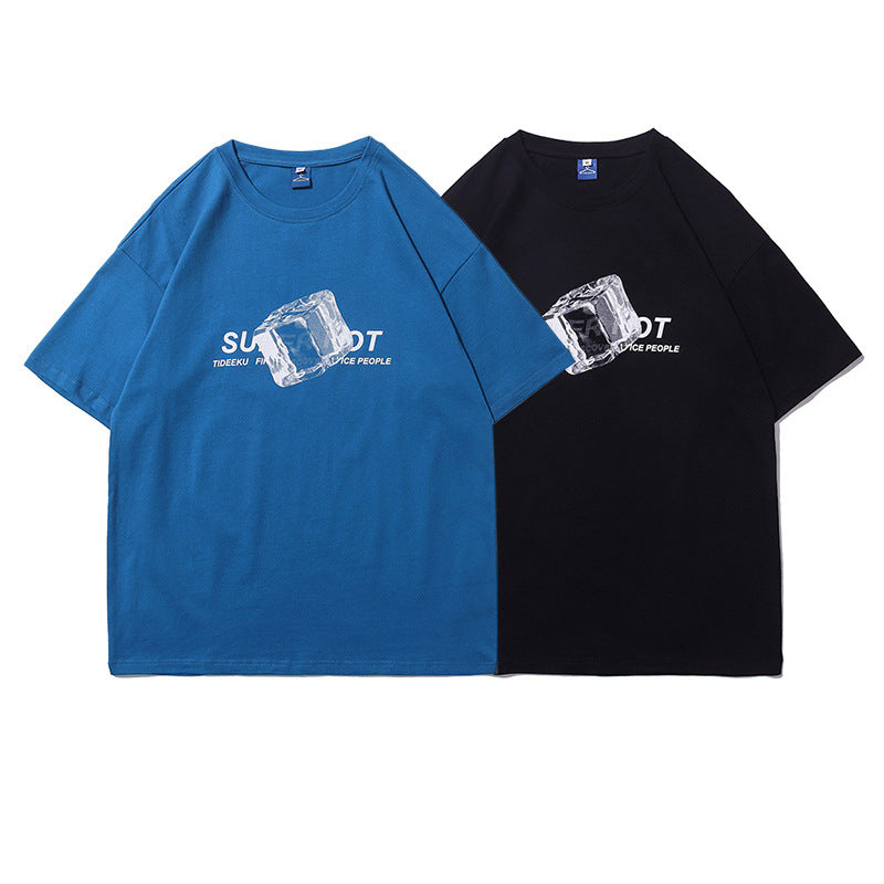 European And American Simple Ice Cube Print Short-sleeved T-shirt Men