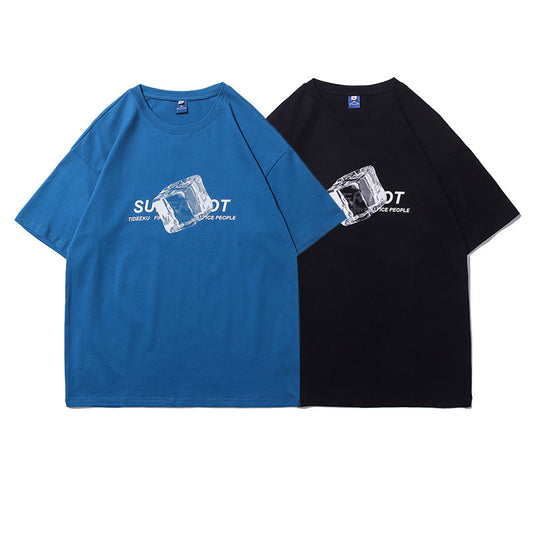 European And American Simple Ice Cube Print Short-sleeved T-shirt Men