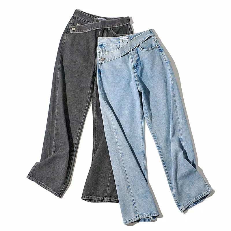 High-waisted Straight-leg Wide Floor-length Denim Jeans
