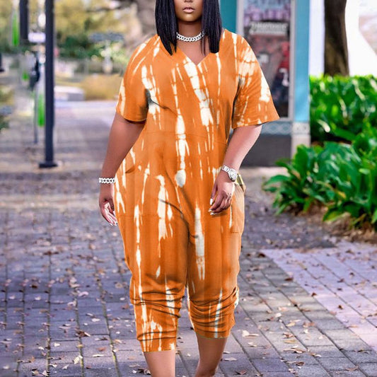 Casual Fashion Fat Woman Women's Tie-dyed Jumpsuit