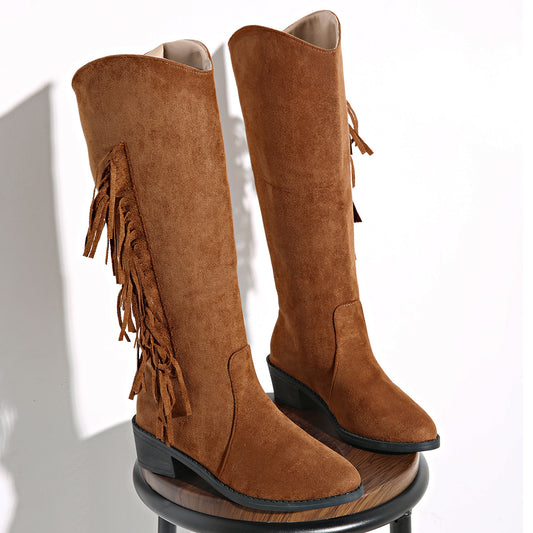Suede Overtheknee Tassel Boots