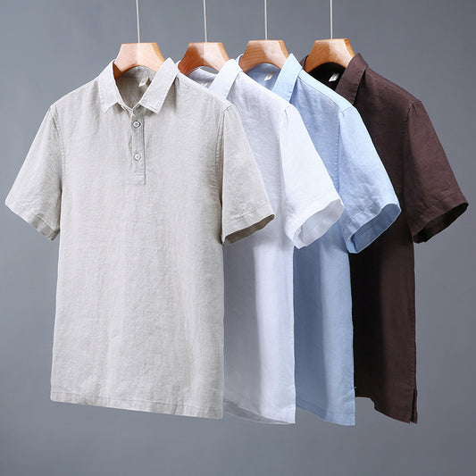 Arrival Mens Short-Sleeve Shirt In Pure Linen With A Turn-Down Collar