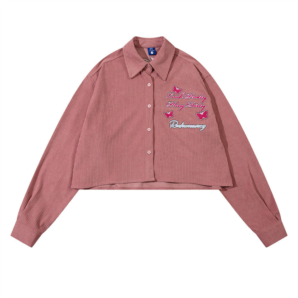 Design Embroidered Letter Butterfly Loose Cool Shirt