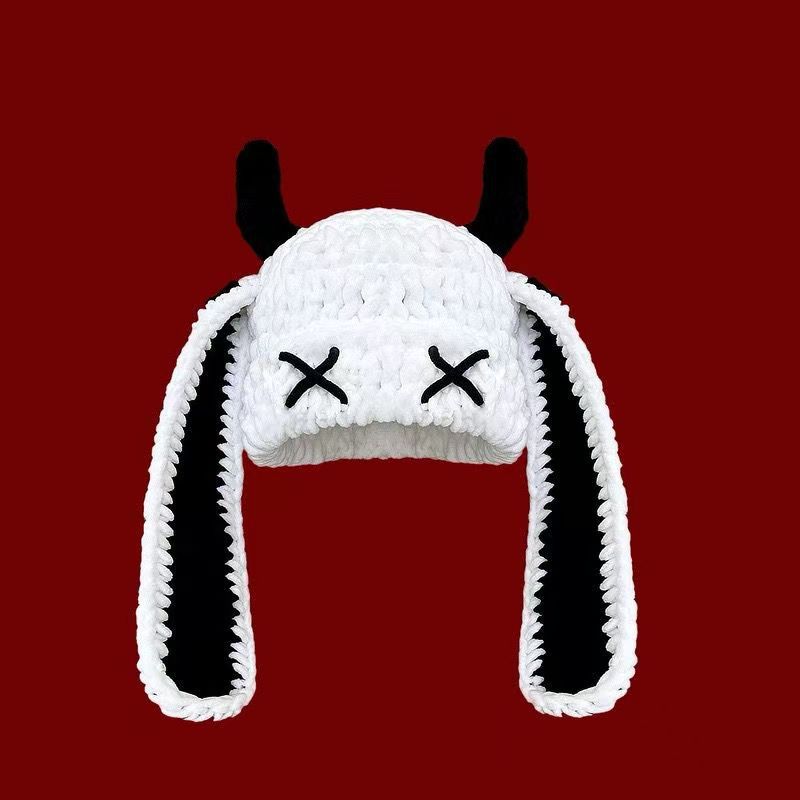 Japanese-style Sweet Dopamine Little Devil Knitted Hat For Women
