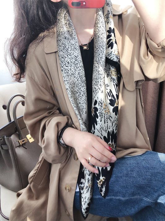 Black And White Temperament Satin Scarf Shawl Dual-use