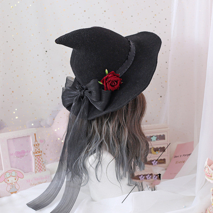Lolita Halloween Retro Heksehat Maskerade Rose Stor Sløjfe Troldmandshat Gotisk Magisk Pigehat Cosplay Tilbehør Festdekoration
