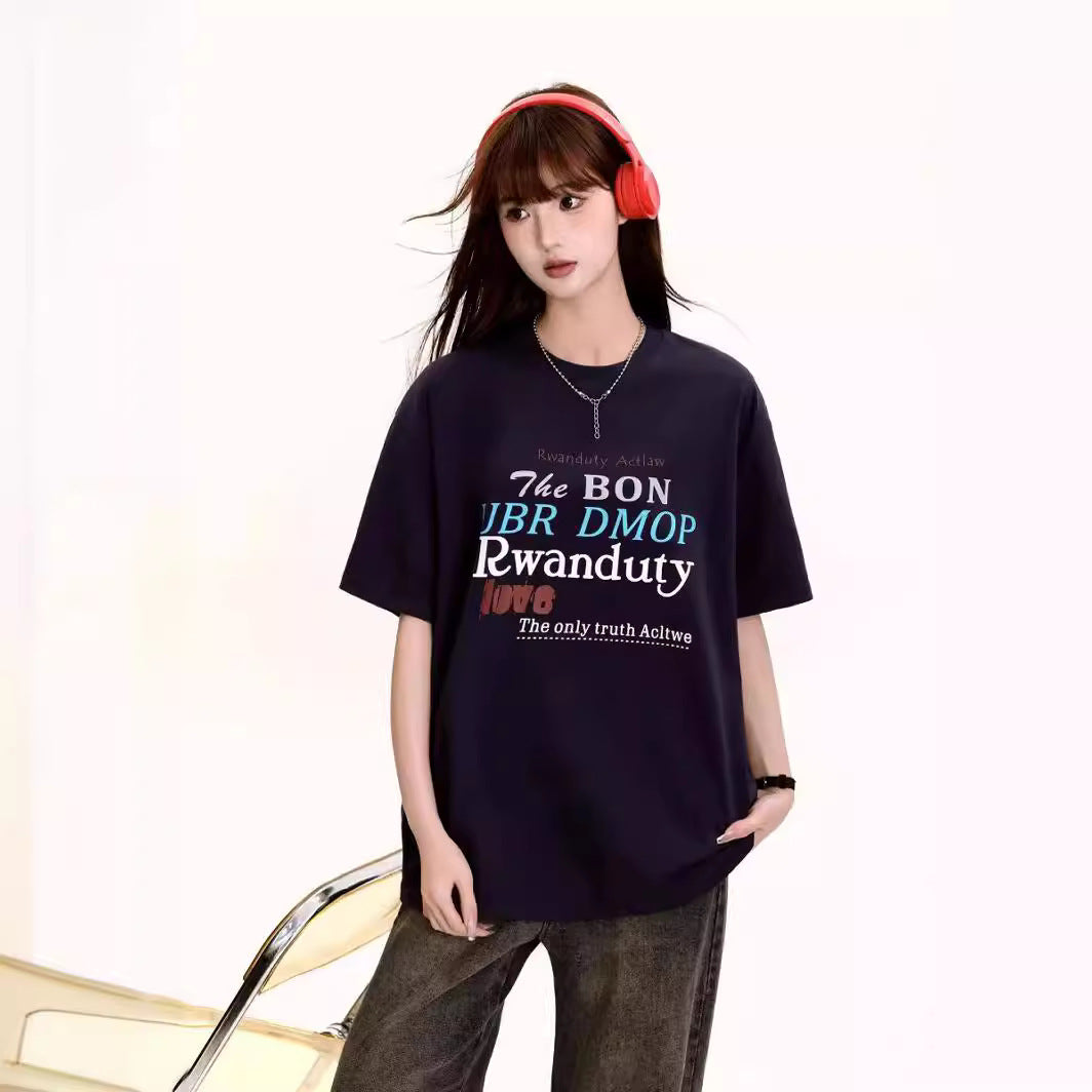 Retro Short Sleeve T-shirt Women's Letter Printing