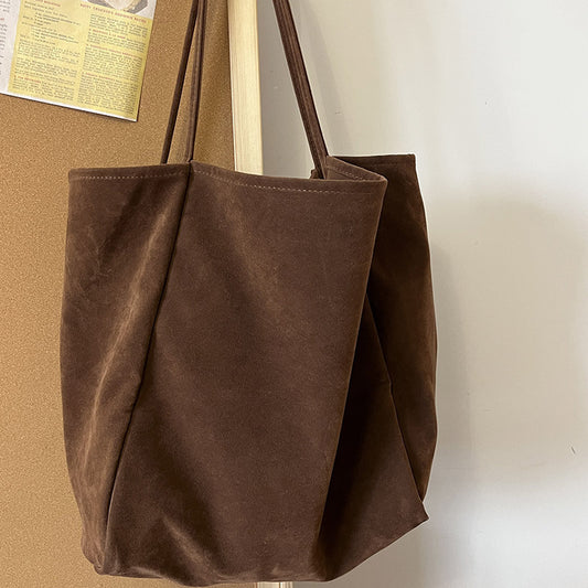 Autumn And Winter Large Capacity Suede Idle Style Shoulder Bag Versatile Handheld Shopping Bag