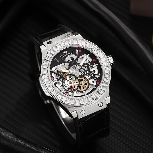 Automatic Fashion Diamond Studded Hollow Movement Mechanical Men's Watch