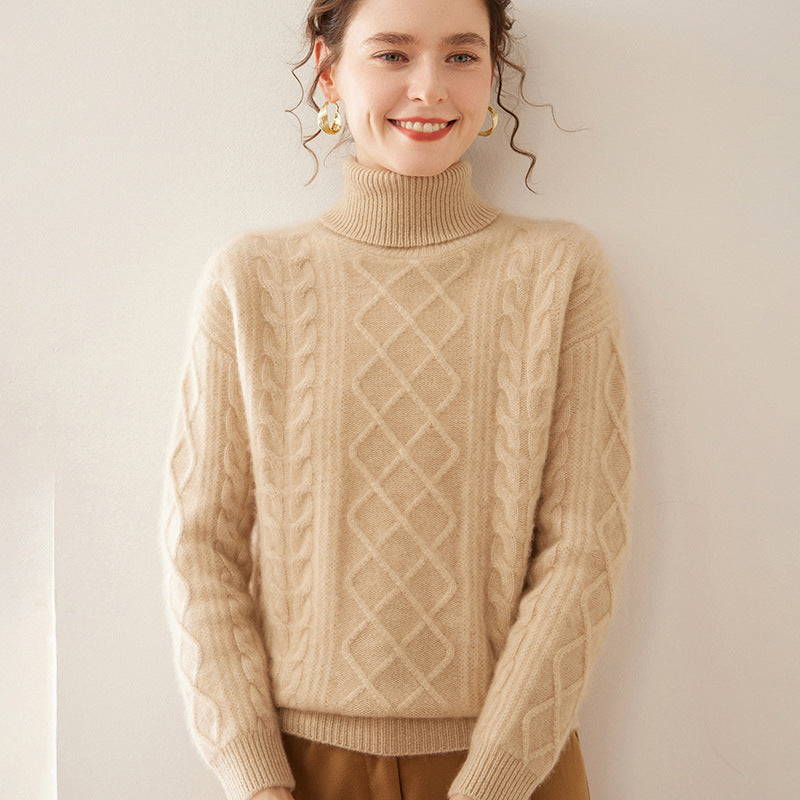Women's High Lapel Cashmere Loose Lazy Sweater Three-strand Thickened Knitting Bottoming Shirt Top