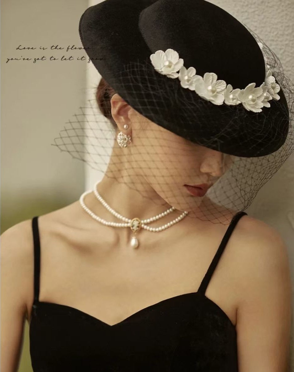 French Hepburn Vintage Gauze Bridal Top Hat