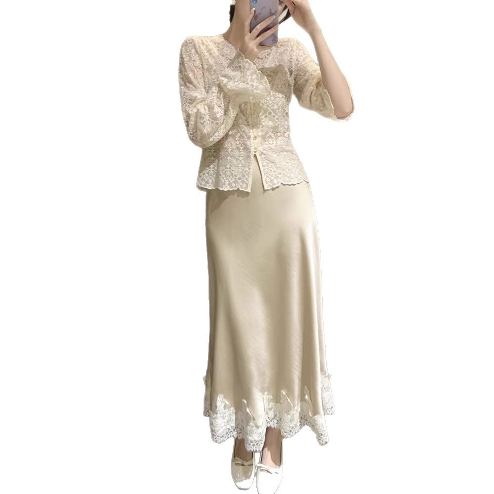 Elegant Lace Stitching Hip Long Dress For Women