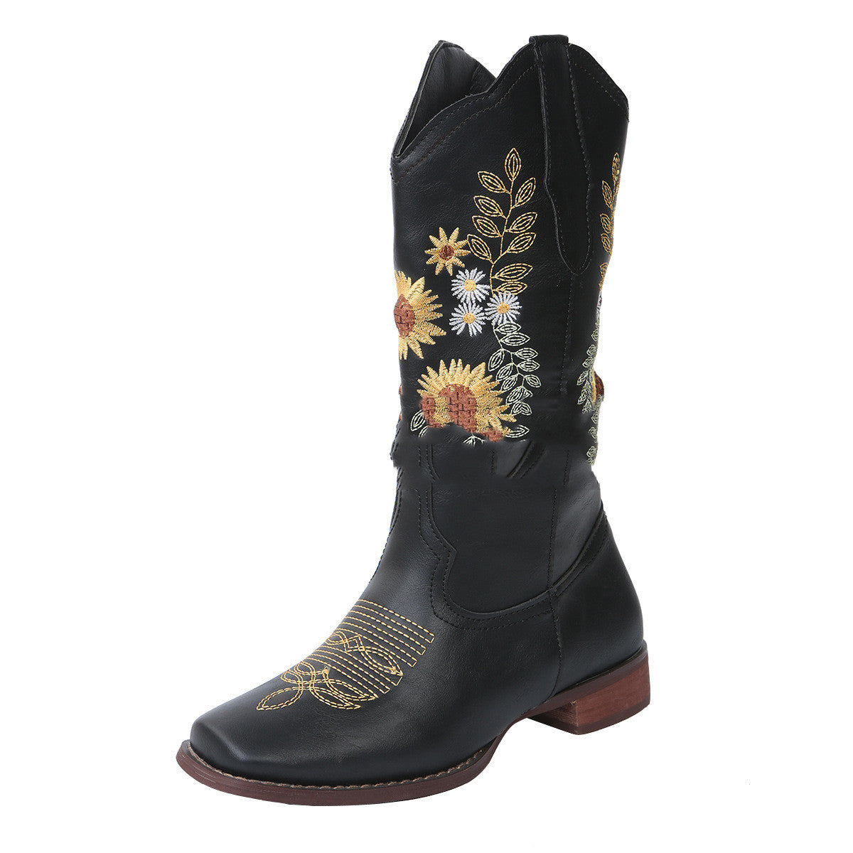 Boots Flat-bottomed Large Size Embroidery Sunflower
