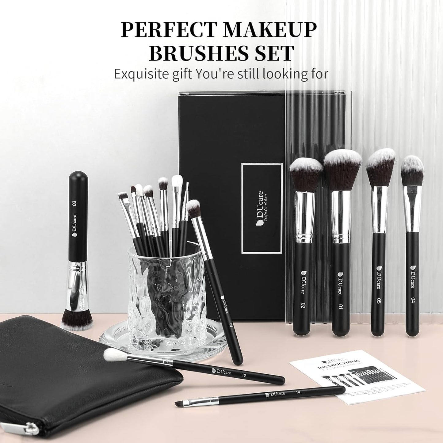 Ducare Set De Brochas De Maquillaje 15 Pcs Con Bolsa Profesional Brochas De Maquillaje Synthetic,Mango De Madera,Brocha Para Contorno De Ojos Y Rubor,Regalo Para San Valentín,Navidad Y Año Nuevo