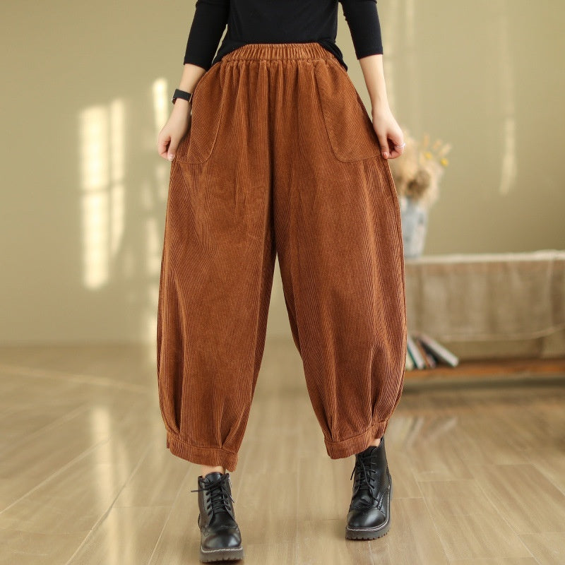 Large Pocket Corduroy Trousers Harem Pants Loose Bloomers