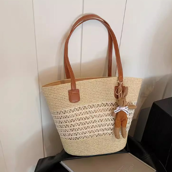 Tote Strand Stor Kapacitet Vævet Skuldertaske Rattan Vævet