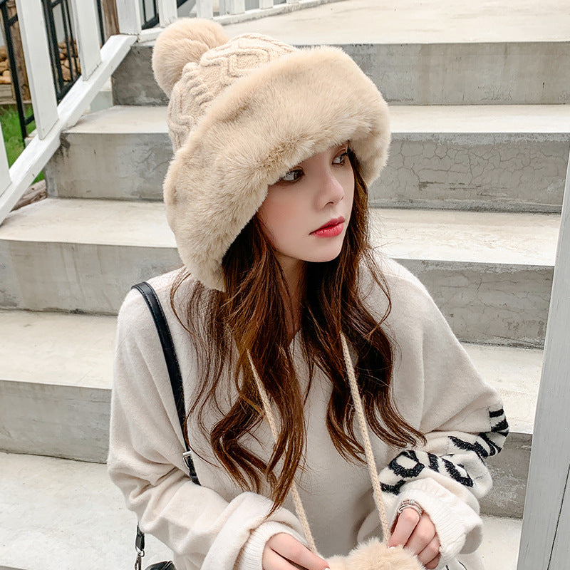 Solid Color Wool Knitted Ear Protection Warm Hat