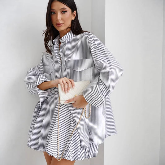 New Commuter Casual Simple Striped Set