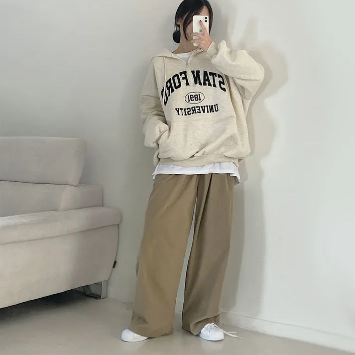 Foreign Trade Fleece Zipper Sweater Women's Thin Letters