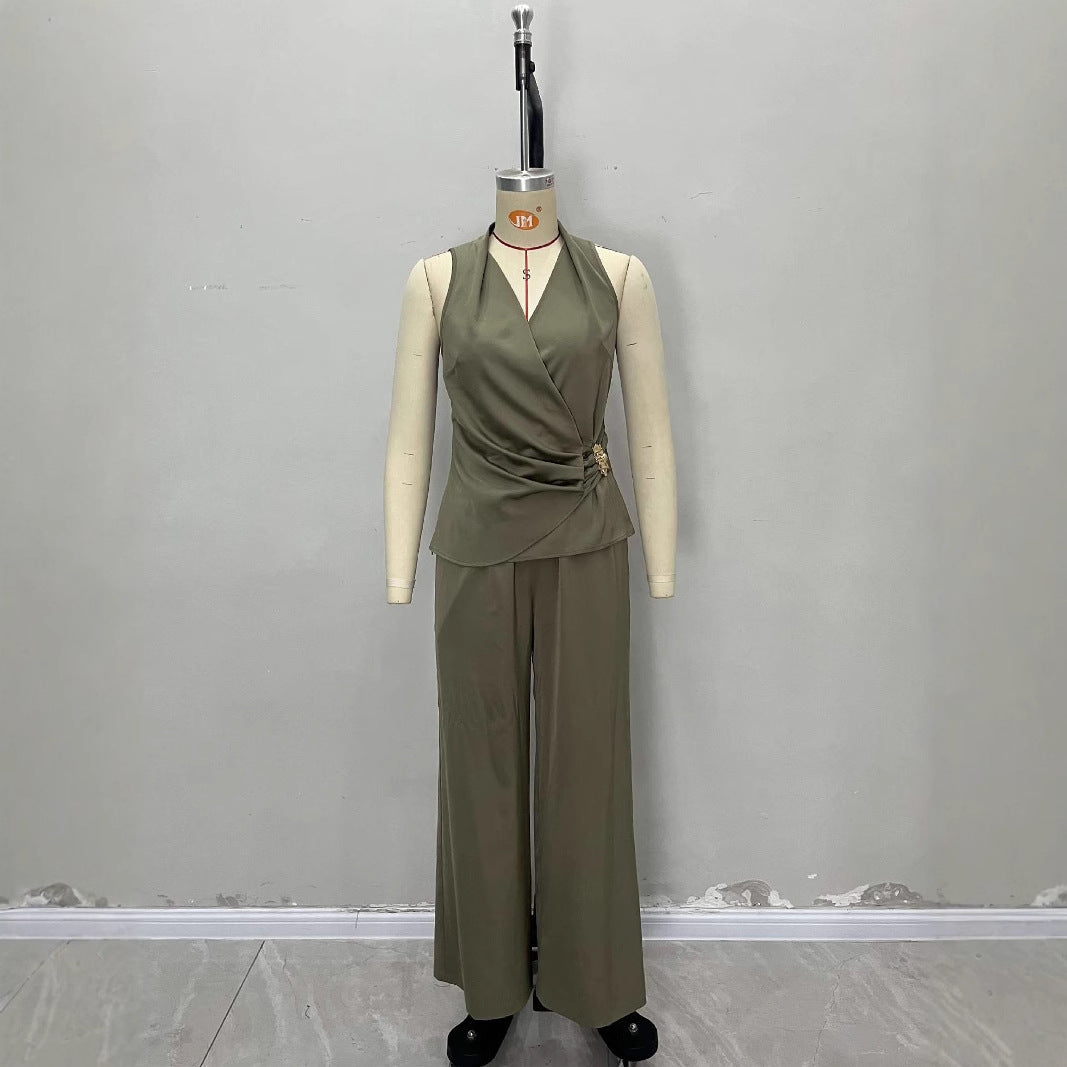 Sleeveless Vest High-waisted Wide-leg Pants Set