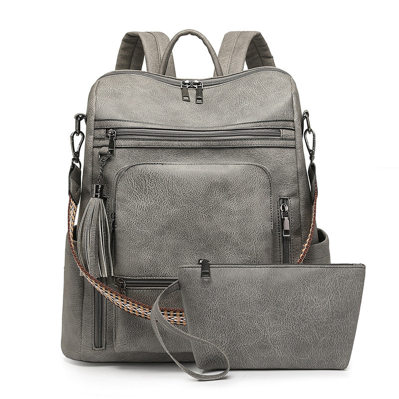 Large Capacity Pu Retro Contrast Color Backpack