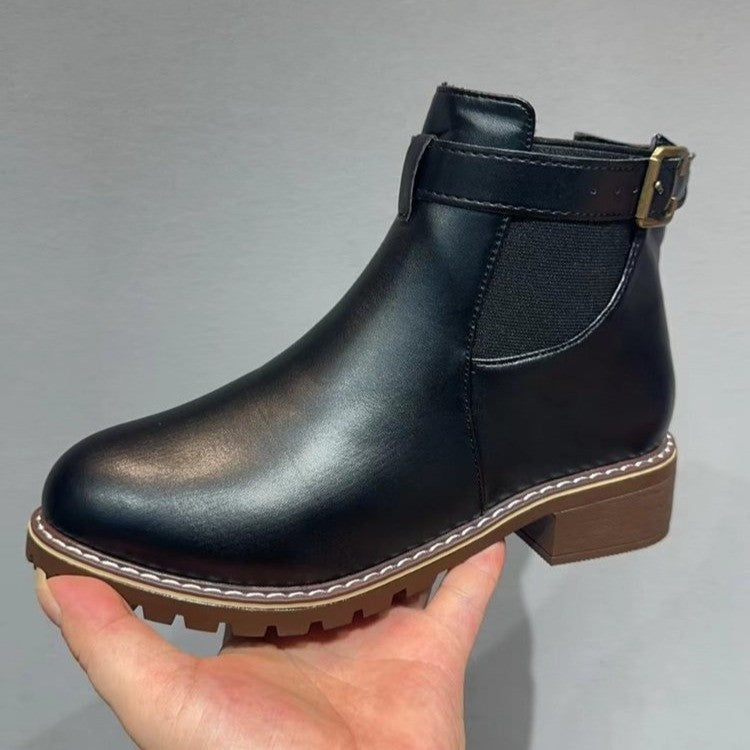 Belt Buckle Decoration Round Head Ankle Boots