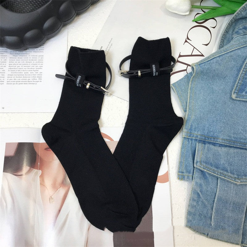 Leather Lace-up Fashionable Stylish Personalized Cotton Socks