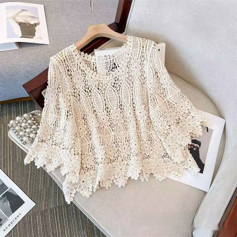 Beach Vacation Hollow-Out Crochet Blouse Top